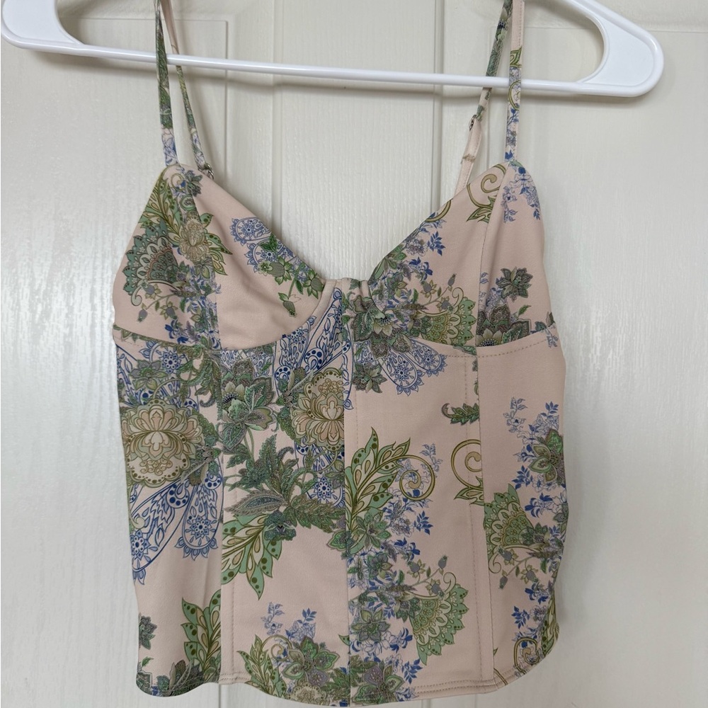 Edikted Floral Camisole in Green and Blue on Cream